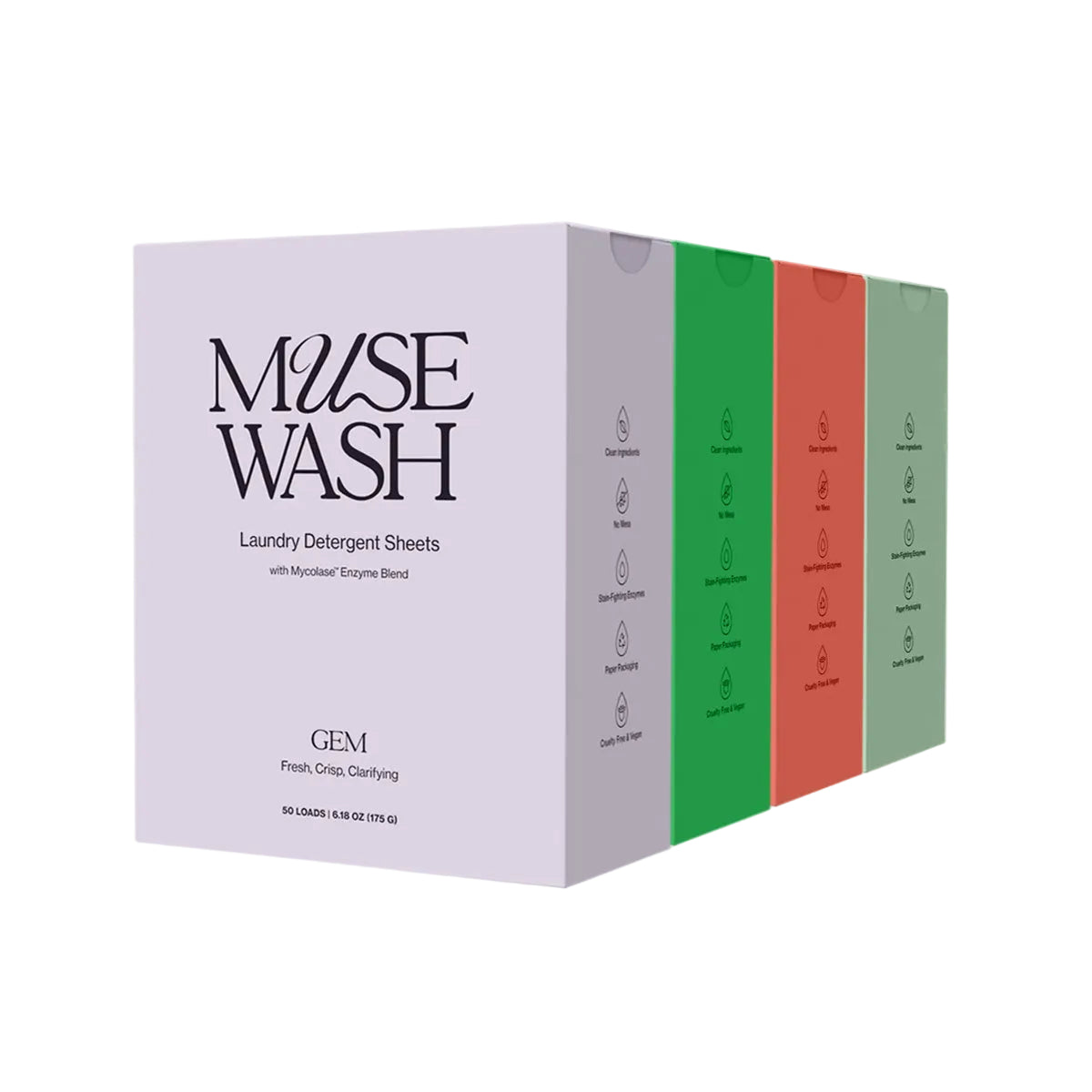 Muse Wash laundry detergent sheets packaging on a white background