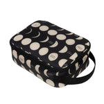 Black lunch bag with white moon phase pattern on a white background