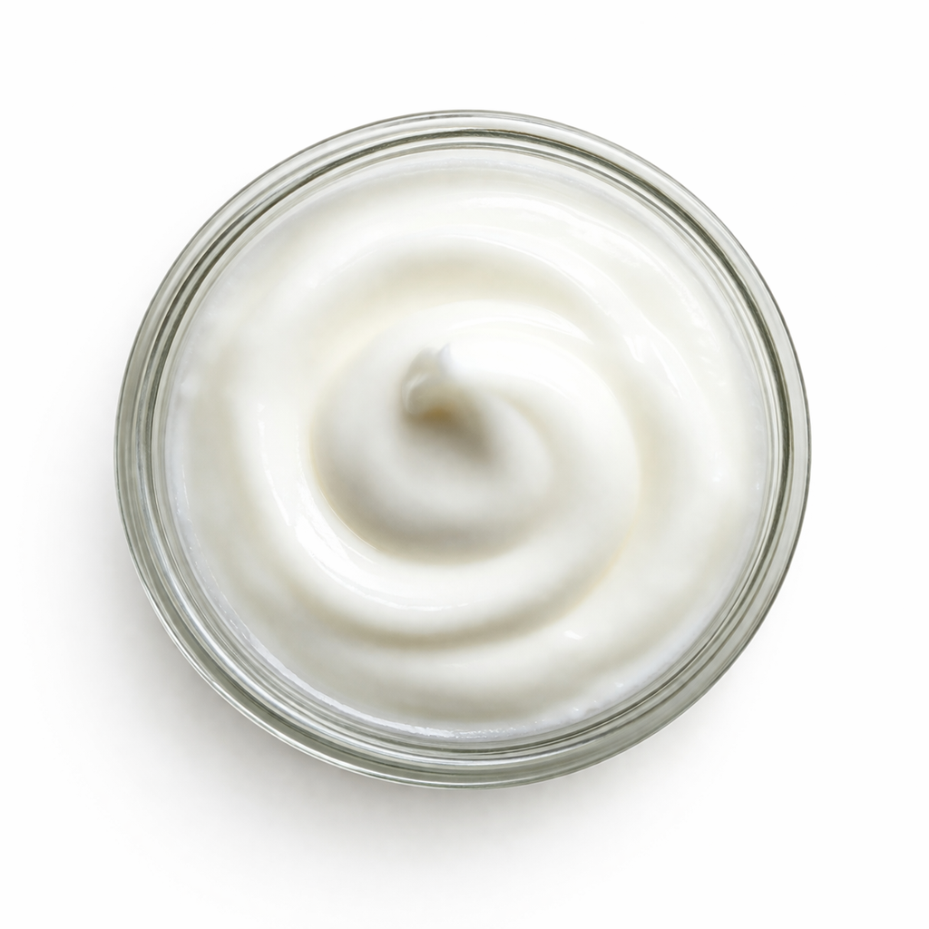 Jar of white lotion on a white background